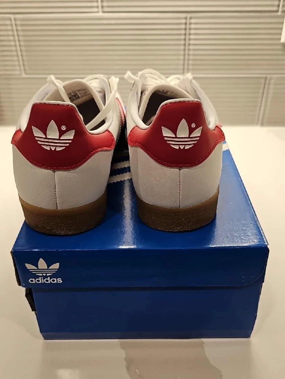 adidas White & Red Gazelle Retro Leather Sneakers